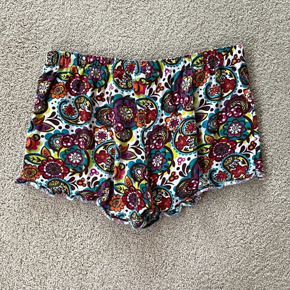 Disney Parks Medium Flower Paisley Mickey Minnie Print Soft Knit Pajama Shorts - Picture 2 of 6